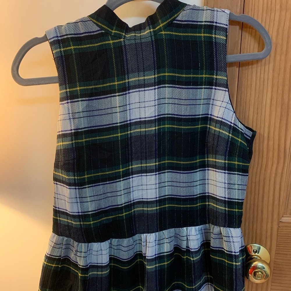 JCREW top sleeveless plaid flaired hem button neck closure 1 butt…